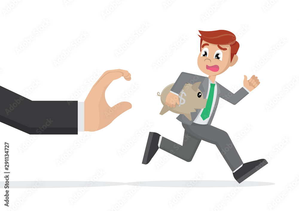 businessman trying to catch his piggy bank. businessman trying to catch his piggy bank.
