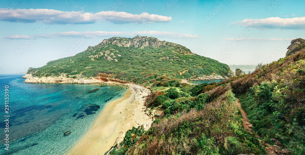 Beautiful spring view of Pirates Bay, Porto Timoni, Afionas village location. Stunning morning seascape of Ionian Sea. Fantastic outdoor scene of Corfu island, Greece, Europe. Instagram filter toned. Beautiful spring view of Pirates Bay, Porto Timoni, Afionas village location. Stunning morning seascape of Ionian Sea. Fantastic outdoor scene of Corfu island, Greece, Europe. Instagram filter toned.
