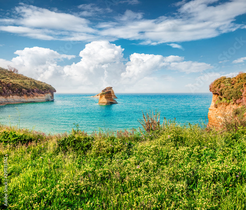 Colorful spring view of Sidari village, famous Channel Of Love (Canal d'Amour) beach location. Bright morning seascape of Ionian Sea. Sunny outdoor scene of Corfu Island, Greece, Europe. © Andrew Mayovskyy