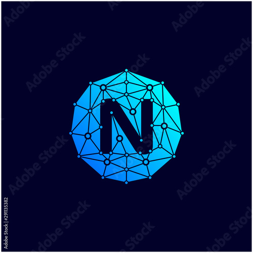 Technology logo with initial N letter. negative space concept. network icon -vector