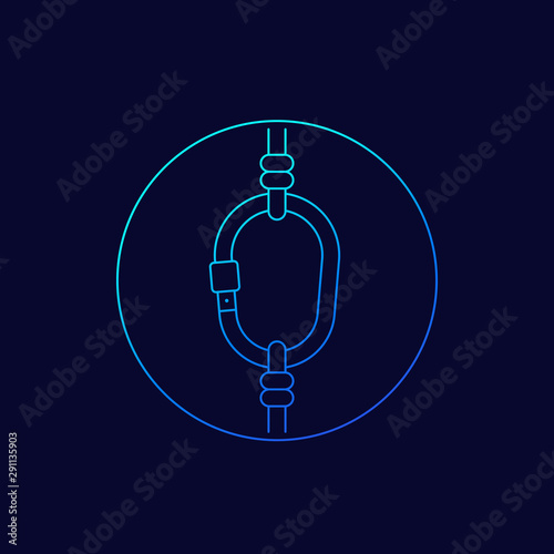 carabiner and rope, linear icon