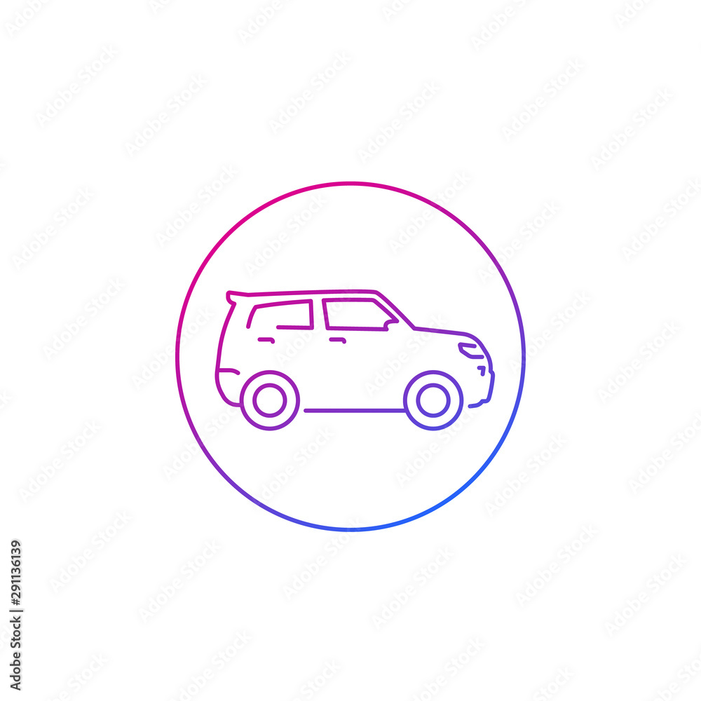 suv car icon on white, line