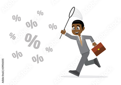African Businessman catching percent signs.