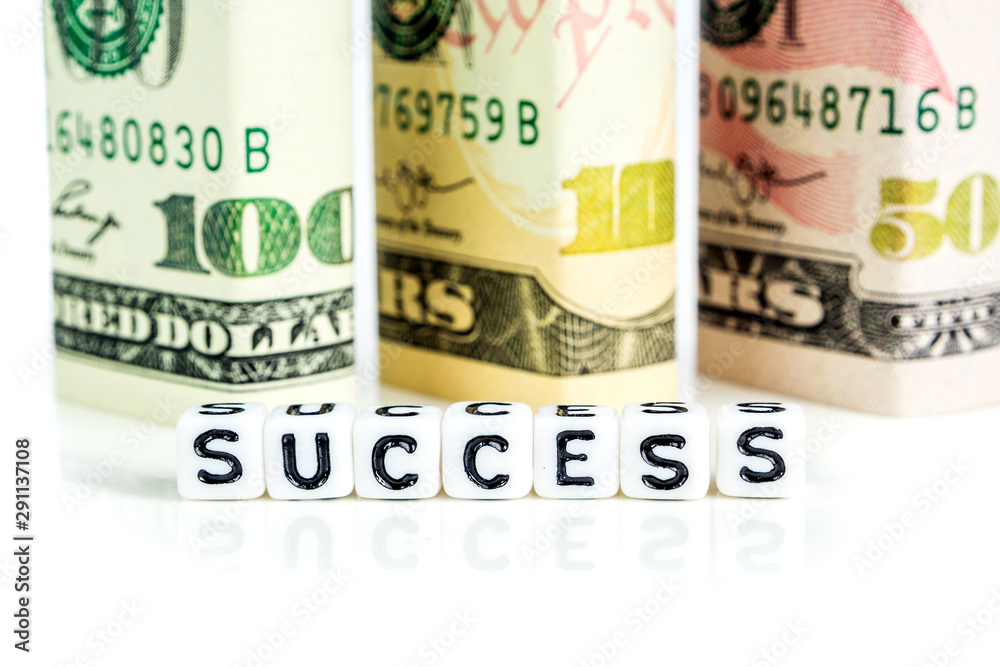 closeup of american dollars in the shape of blocks in all denominations, success concept closeup of american dollars in the shape of blocks in all denominations, success concept