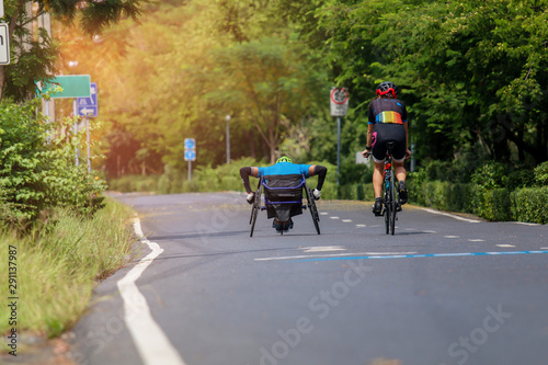 Para-cycling and bike practice in the park.