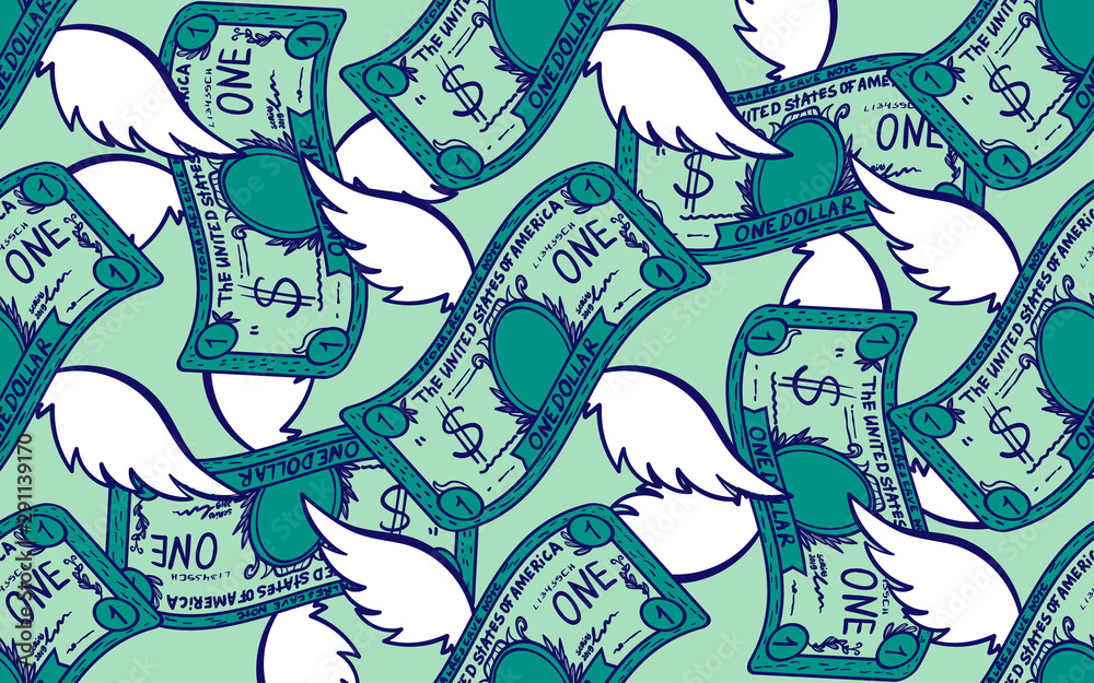 Obraz premium seamless pattern dollars with wings