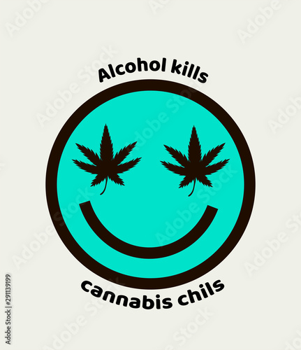 Marijuana smiley, print on t-shirt, sticker