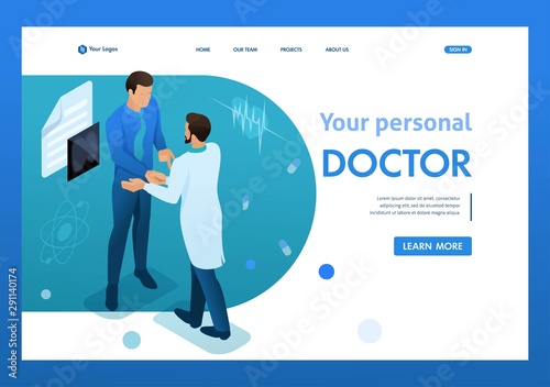 Doctor communicates with the patient. Health care concept. 3d isometric. Landing page concepts and web design-01