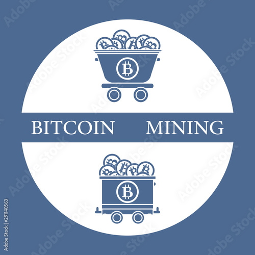 Mining of bitcoins. Mining trolleys with bitcoins.
