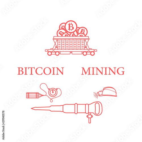 Railway car, bitcoin, dynamite, jackhammer, helmet