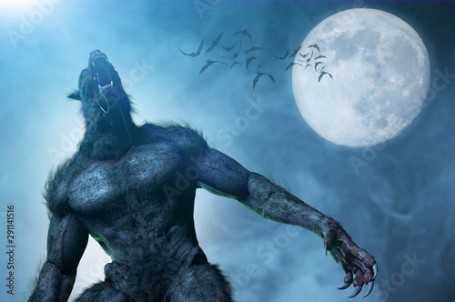 werewolf on Halloween background 3D render