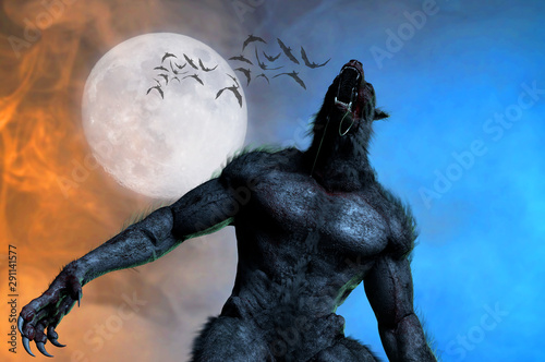 Canvas Print werewolf on Halloween background 3D render