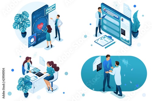Set of isometric concepts digital health, electronic card, consultation patient. For Concept for web design-01