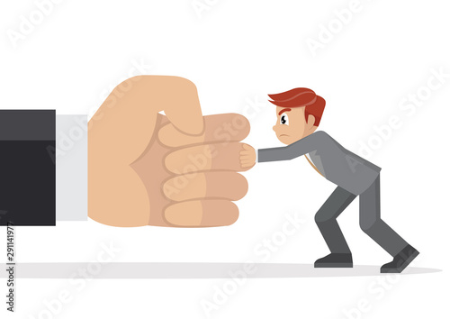 businessman holding a giant punching hand.