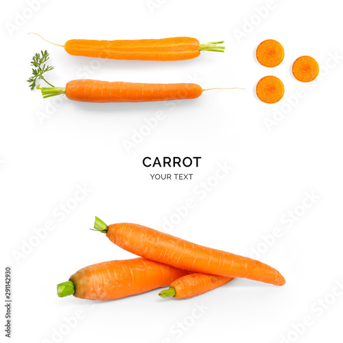 Creative layout made of carrot on the white background. Flat lay. Food concept. 