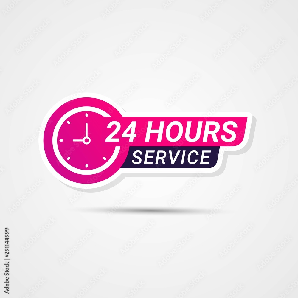 Vector illustration 24 hours a day service badge, label, or sticker for customer service Vector illustration 24 hours a day service badge, label, or sticker for customer service