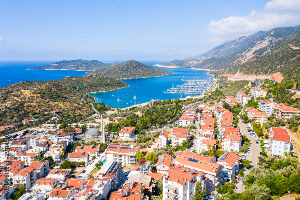 Naklejka premium Aeral view of the beautiful town Kaş in Antalya