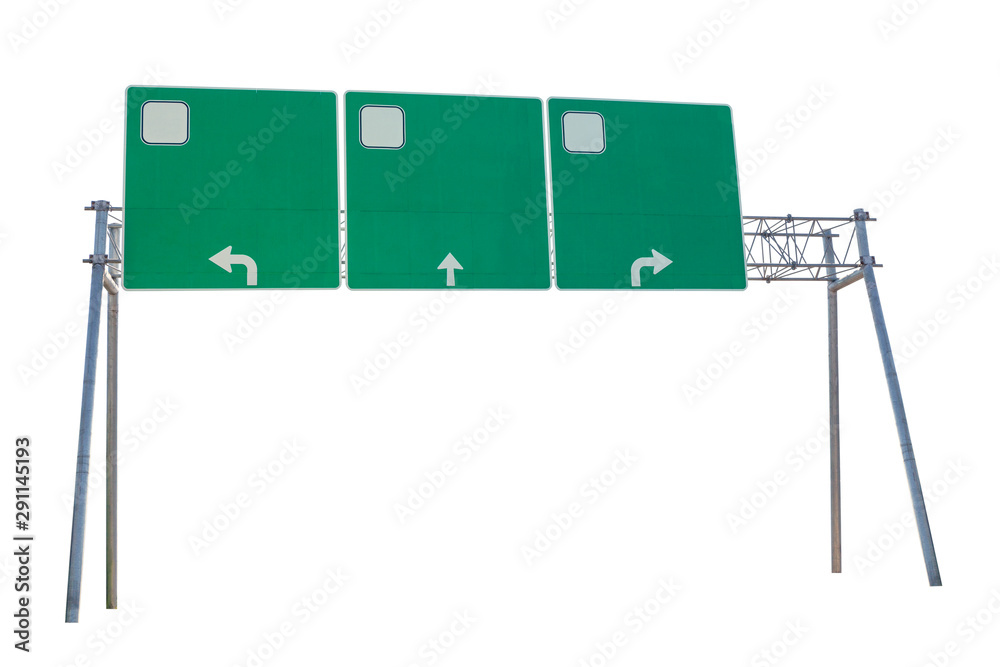 Obraz premium Blank Green Road Sign Isolated on White background with clipping path