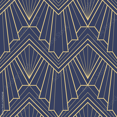 Abstract art deco geometric tiles pattern on blue background