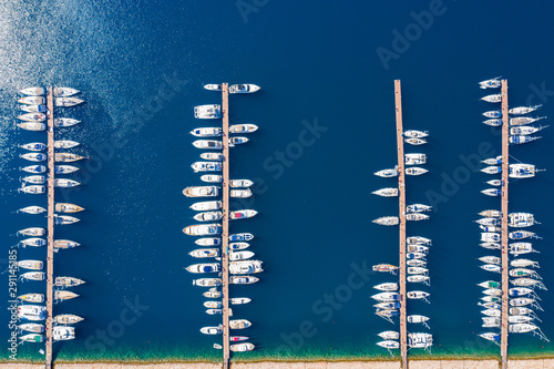 Aerial view of a marina with crytsal clear sea water photo