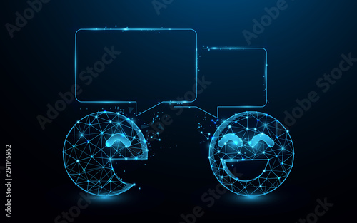 Emoticons and Conversation icon from lines, triangles and particle style design. Vector illustration