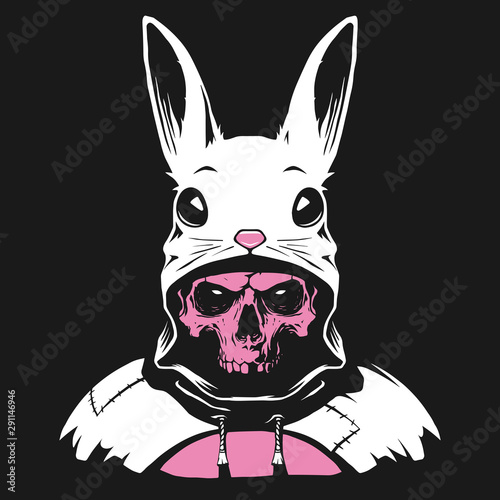 Rabbit hood with human skull
