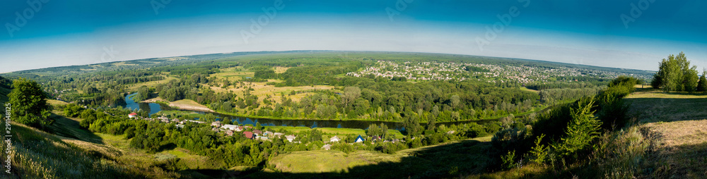 Panoramic view to the Seversky Donets River and the city of Izyum, Kharkov region, Ukraine
