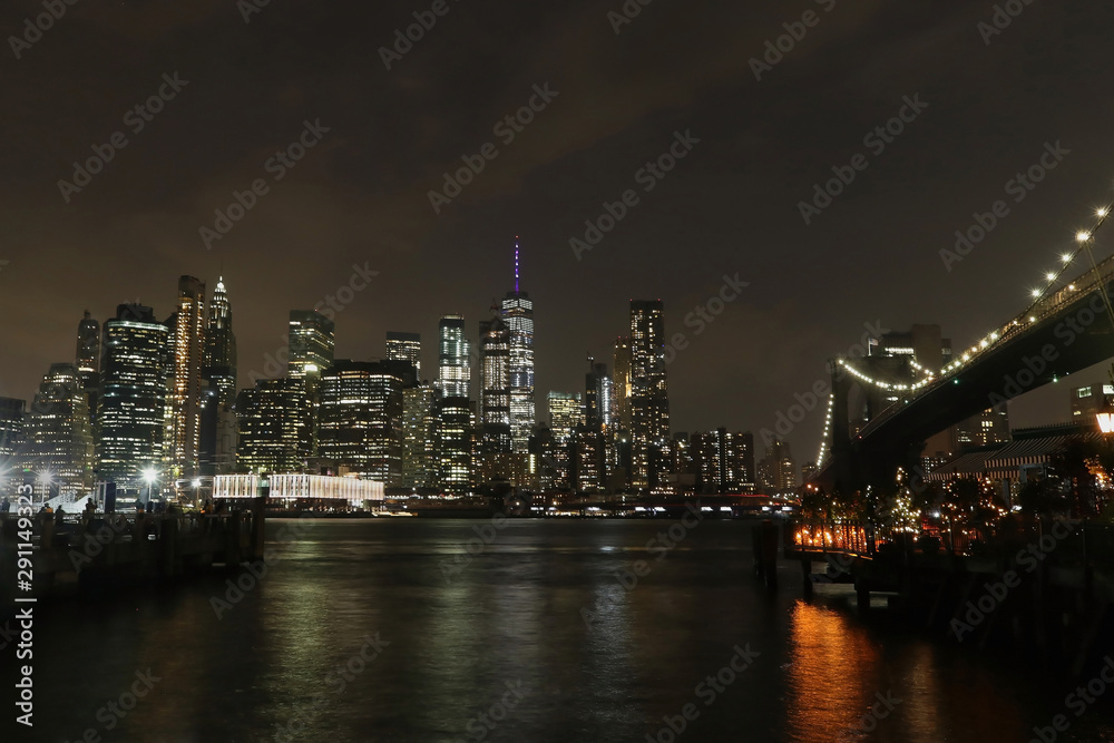 Late night lower Manhattan skyline