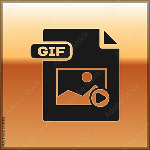 Black GIF file document. Download gif button icon isolated on gold background. GIF file symbol. Vector Illustration