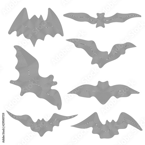 Bats silhouette set, black lines on white background, vector illustration, eps 10