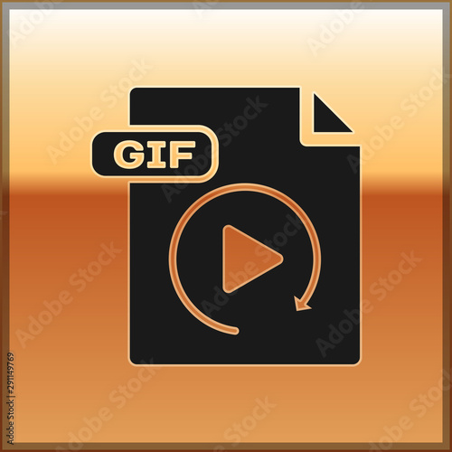 Black GIF file document. Download gif button icon isolated on gold background. GIF file symbol. Vector Illustration