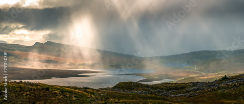 Rain at Old Man of Storr Skye Island Scotland famous rocks landmark amazing beautiful view 