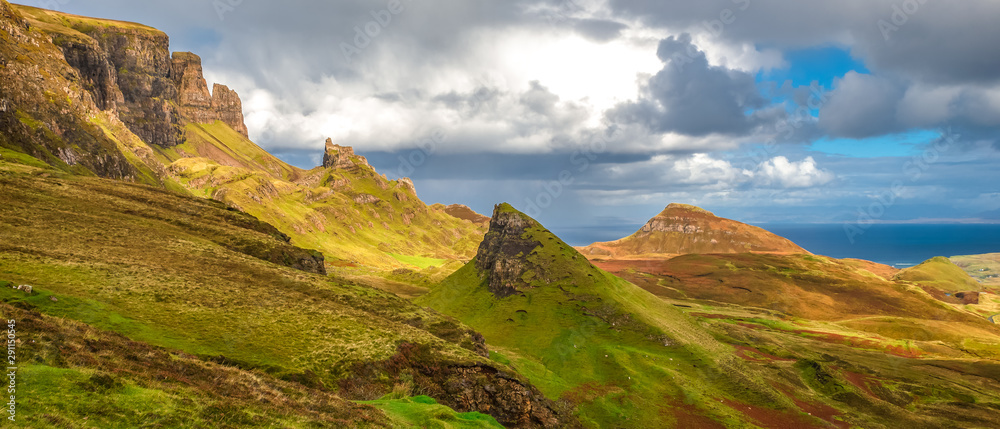 Quiraing Pass Skye Island Scotland landmark autumn colors landscape sunset beautiful scenery view