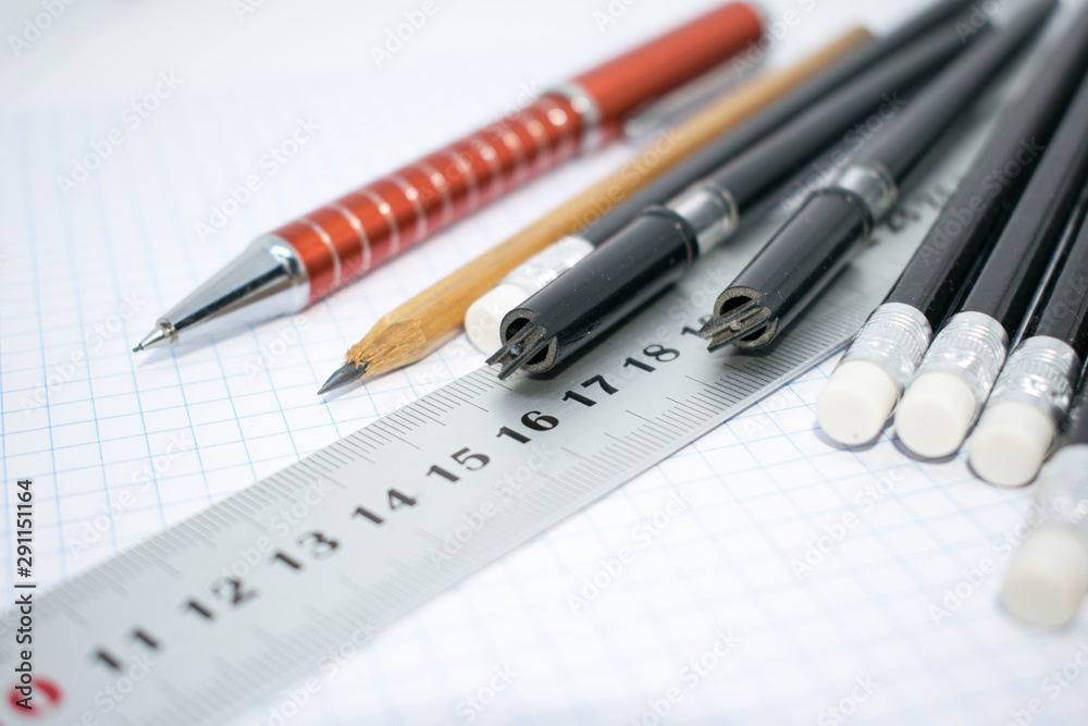 Photo of office supplies on the office desk. Photo of office supplies on the office desk.