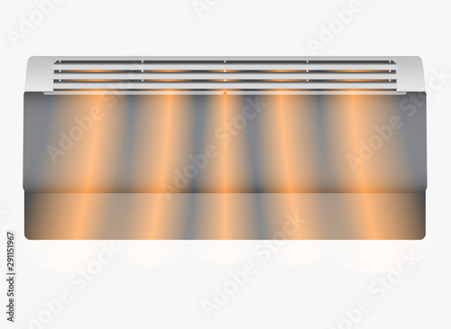 Electric air heater background. Modern heater and hot air flow in realistic style. 