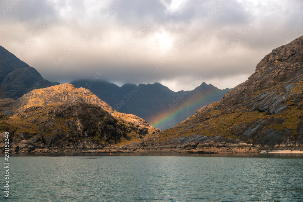 The Cuillin Mountains on Skye Island Scotland seen from boat
