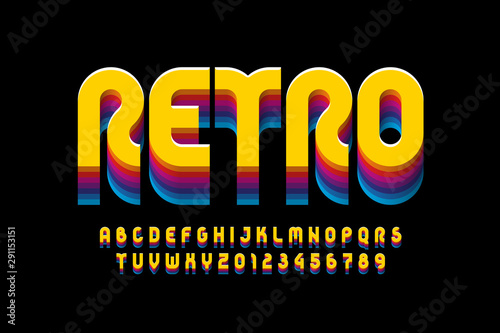 Retro style font design, alphabet letters and numbers