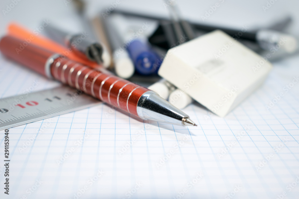 Photo of office supplies on the office desk. Photo of office supplies on the office desk.