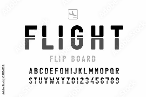 Airport flip board panel style font design, alphabet letters and numbers