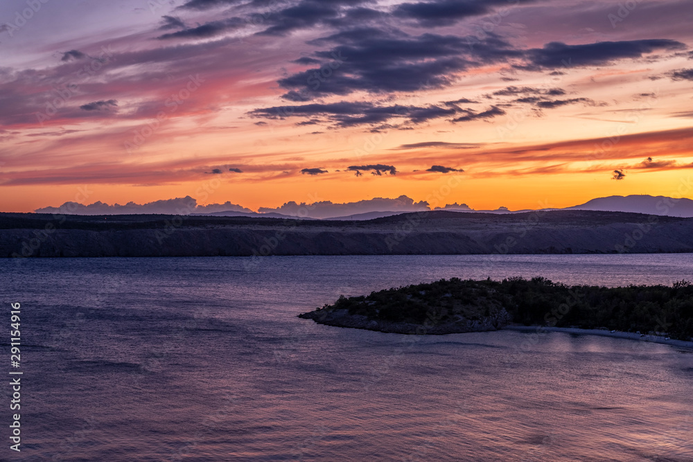 Sunset panorama of Krk Island, Croatia