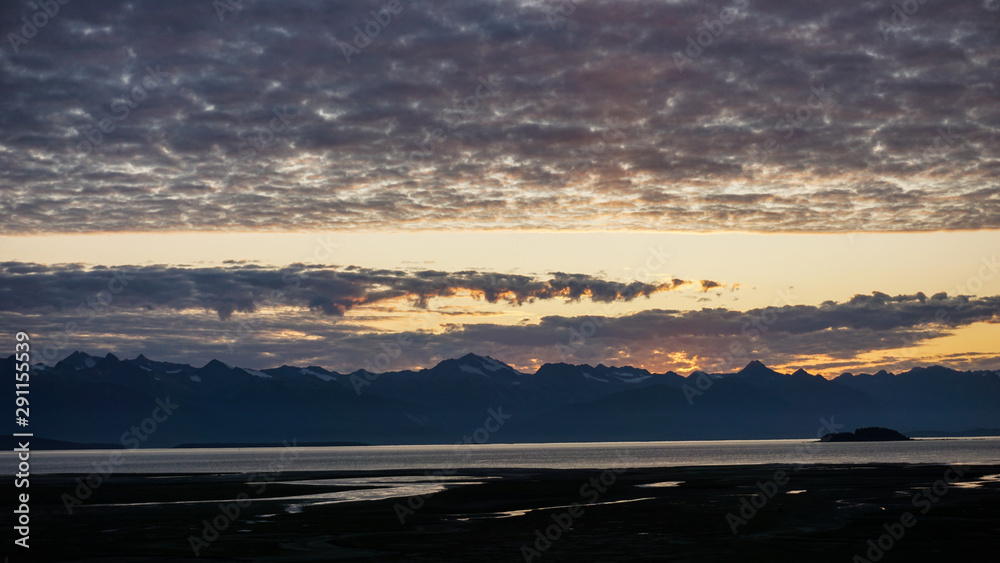 Sunset view in Glacier Bay, Alaska