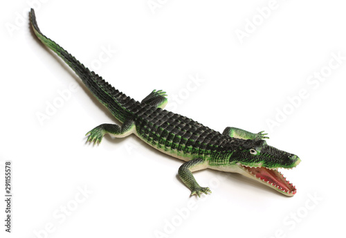 Toy alligator plastic crocodile isolated on white background