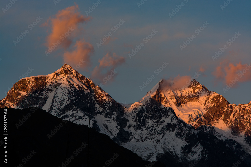 Snoy mountains during sunset