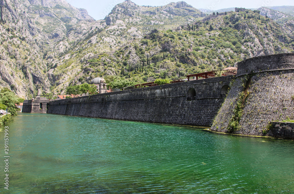 Old fortress of Kotor, Kampana Tower and wall in Kotor, Montenegro Old fortress of Kotor, Kampana Tower and wall in Kotor, Montenegro
