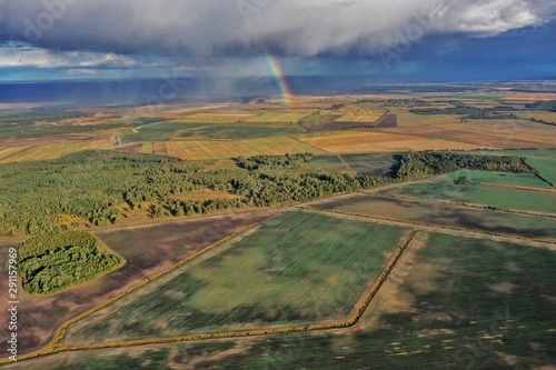 aerial view of green fields