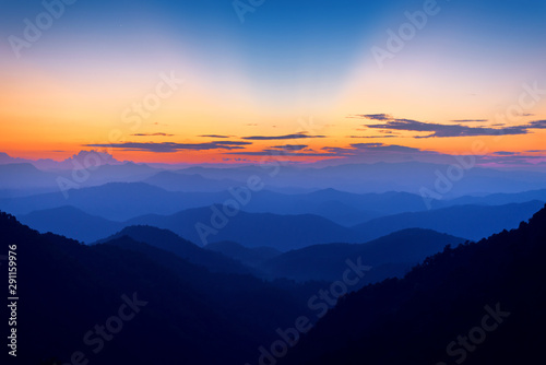 Majestic mountains landscape in sunset sky with clouds , Chiang mai , Thailand