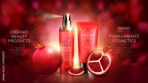 Cosmetic series with pomegranate fruit vector
