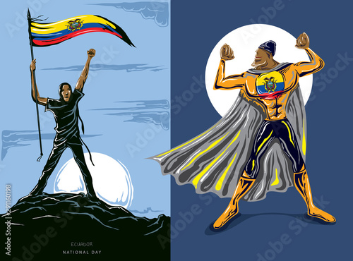  Super Hero with Ecuador Flag, Ecuadorian flag and color  --Vector Art--