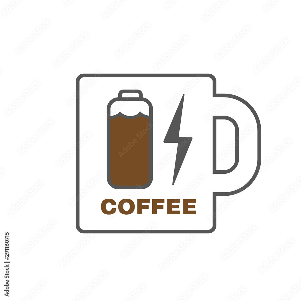 Energy cup of coffee. Charger drink. Coffee battery. Vector illustration Energy cup of coffee. Charger drink. Coffee battery. Vector illustration