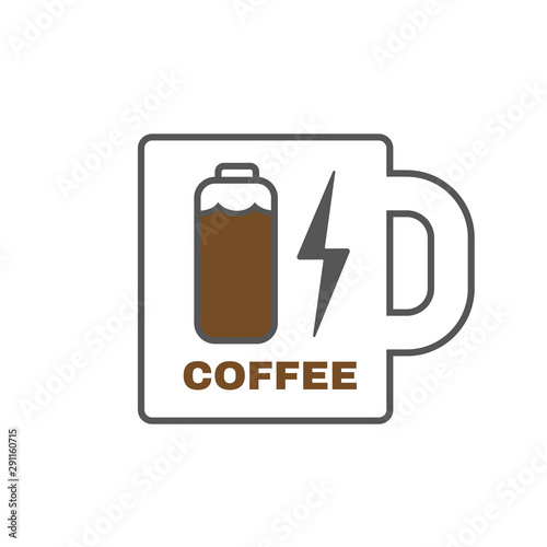 Energy cup of coffee. Charger drink. Coffee battery. Vector illustration
